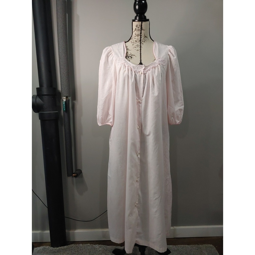 Vintage Komar Romantic Pink Cotton Lace Sweetheart Rose Nightgown Small Cottage